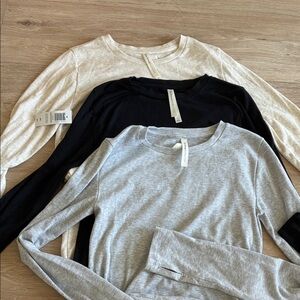 Babaton Women's Long Sleeve Tees in Black, Light Gray, and Cream (3-Pack)